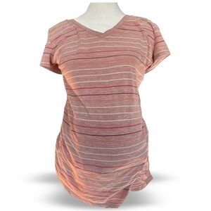 a:glow Women's Short Sleeve Striped Tee - Pink and White